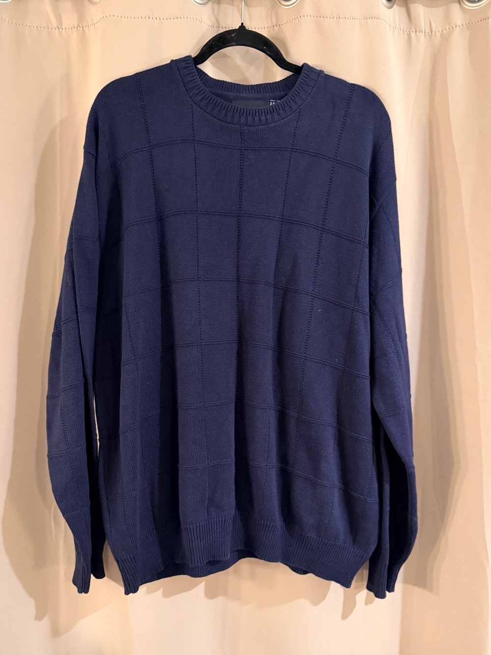 Bill blass Men's Navy Grid Knit Crewneck Sweater